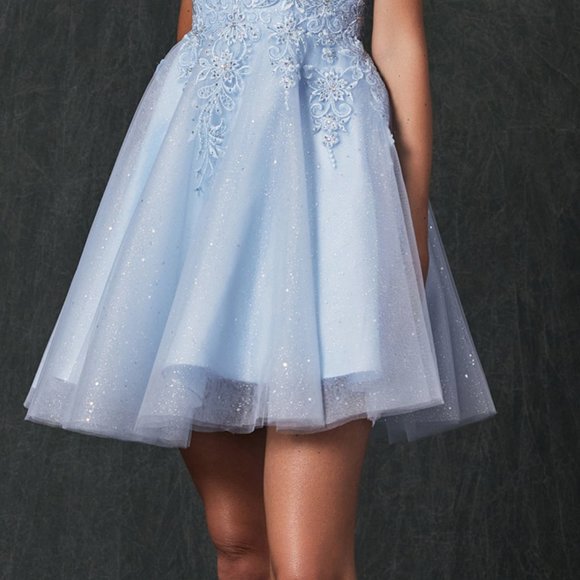 NEW SHORT BABY DOLL DRESS POLYESTER EMBROIDERED WITH LACE AND RHINESTONES JT 857 - Picture 6 of 9